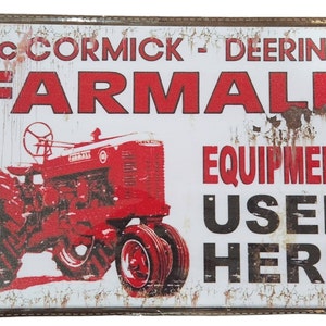 Collectible Antique Reproduction for IH McCormick-Deering Farmall Equipment Used Here Metal Sign 11-3/4" x 7-3/4" with 4 Mounting Holes