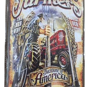 Collectible Antique Reproduction Farmers Backbone of America, The Men That Built Our Nation, Metal Sign 11-3/4" x 7-3/4" w/ 4 Mounting Holes