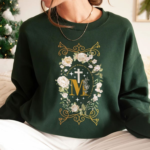 Miraculous Medal Sweatshirt, Virgin Mary Shirt, Marian Cross T-Shirt, Holiday Gifts Idea, Catholic Gifts for Women