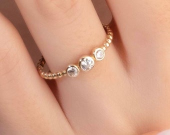 Three stone Women's Ring - Handmade Stone Ring - Women Elegant Jewelry - 10K, 14K and 18K Solid Gold Stone Jewelry - Unique Gift For Women