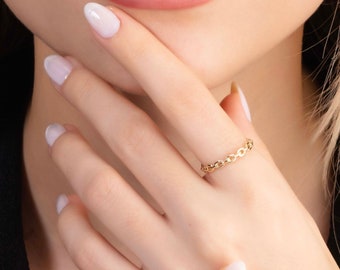 Solid Gold Chain Link Ring - Chain Women Ring - Handmade Women Jewelry - Dainty Chain Ring Jewelry - Personalized Gift For Women