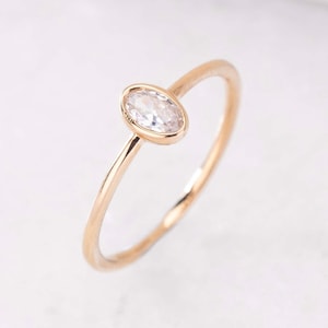 Thin Stone Women Ring Personalized Solid Gold Stone Ring Dainty Women Jewelry Elegant Stone Jewelry Valentine's Day Gift image 1
