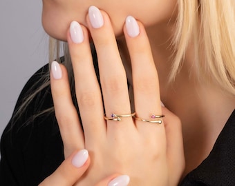 Dainty Birthstone Ring For Women - 10K , 14K and 18K Solid Gold Birthstone Ring - Women Handmade Jewelry - Women Gift For Birthday
