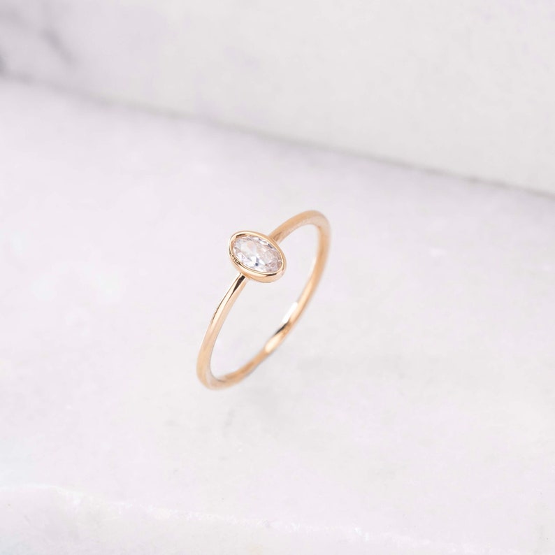 Thin Stone Women Ring Personalized Solid Gold Stone Ring Dainty Women Jewelry Elegant Stone Jewelry Valentine's Day Gift image 1