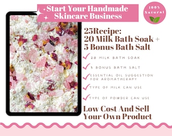 DIY Milk Bath Recipe, Bath Salt, Make It Yourself, Handmade Skincare Business, Natural Product, How To, Printable, E-Book Skincare Recipe