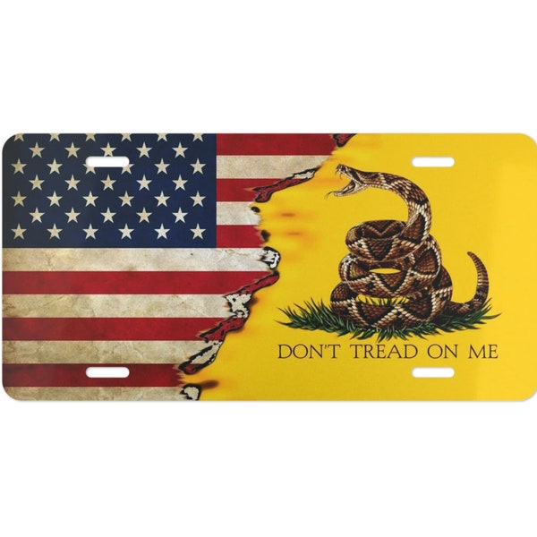 Gadsden American Flag Front License Plate, Vanity Plate, Custom License Plate, Car Plate, Don't Tread On Me, Patriotic