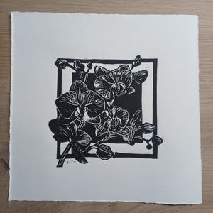 Originele linosnede "Orchidee"