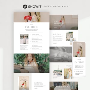 May include: A website landing page for a photographer named Chloe Cannes. The page features a photo of Chloe, a call to action to "Get Our Newsletter", and a section titled "Your Service or Offering Here".