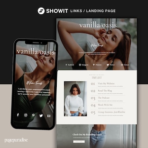 Showit Landing Page / Links - Website Template für Coaches, Podcaster, Unternehmer, Kreative, Small Businesses - Neutrales, modernes Design