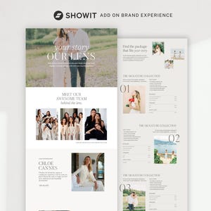 Showit-tilläggssida, varumärkesupplevelse, fotograf, videograf, innehållsskapare, webbplatsmall
