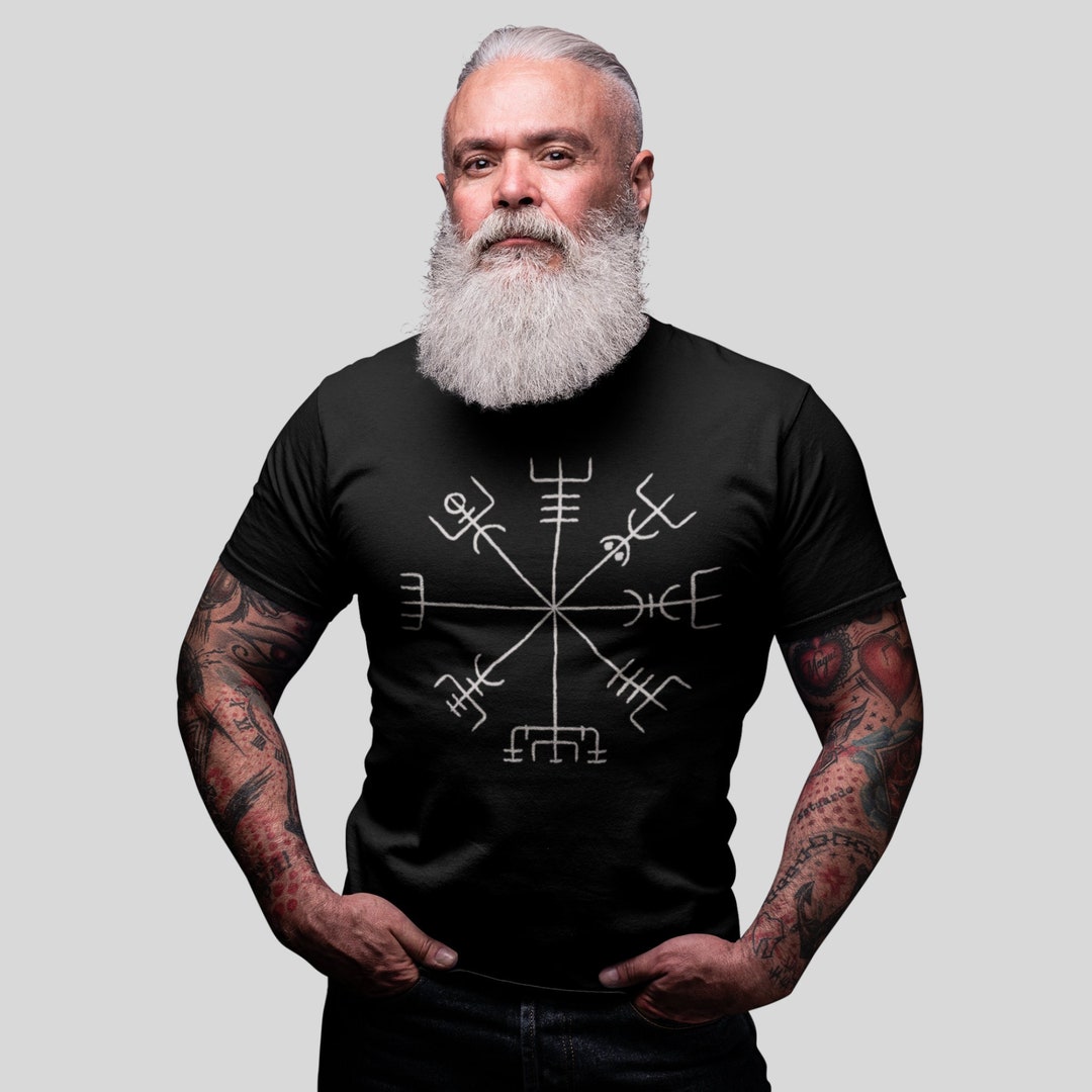 Viking Simbolo Vegvisir Grigio Palestra Uomo T-Shirt 100% Cotone