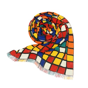 Rubik&#39;s Cube Scarf: Retro Geometric Polyester Scarf