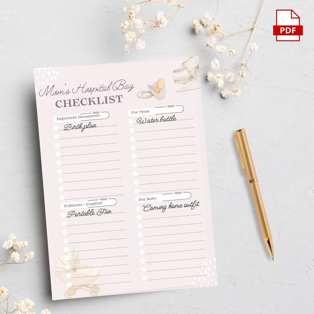 Hospital Bag Packing List Delivery Checklist for New Mom Baby Birth Easy Packing Birth Checklist ...