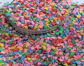 Fake Sprinkles - Valentine&#39;s Rainbow Conversation Hearts - Use with Slime, Lip Gloss, Nail Designs, Resin, Crafts and Many More - Non-Edible