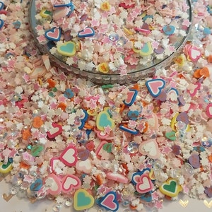 Fake Sprinkles - Hearts, Flowers, and Gemstones - Use with Slime, Lip Gloss, Nail Designs, Resin Art, Crafts and Many More - Non-Edible