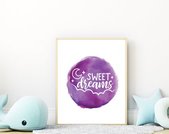 Descarga digital, Dulces sueños, colores vibrantes, Guardería imprimible, Arte mural de guardería, Impresiones infantiles, Dulces sueños Firmar, presupuesto para niños