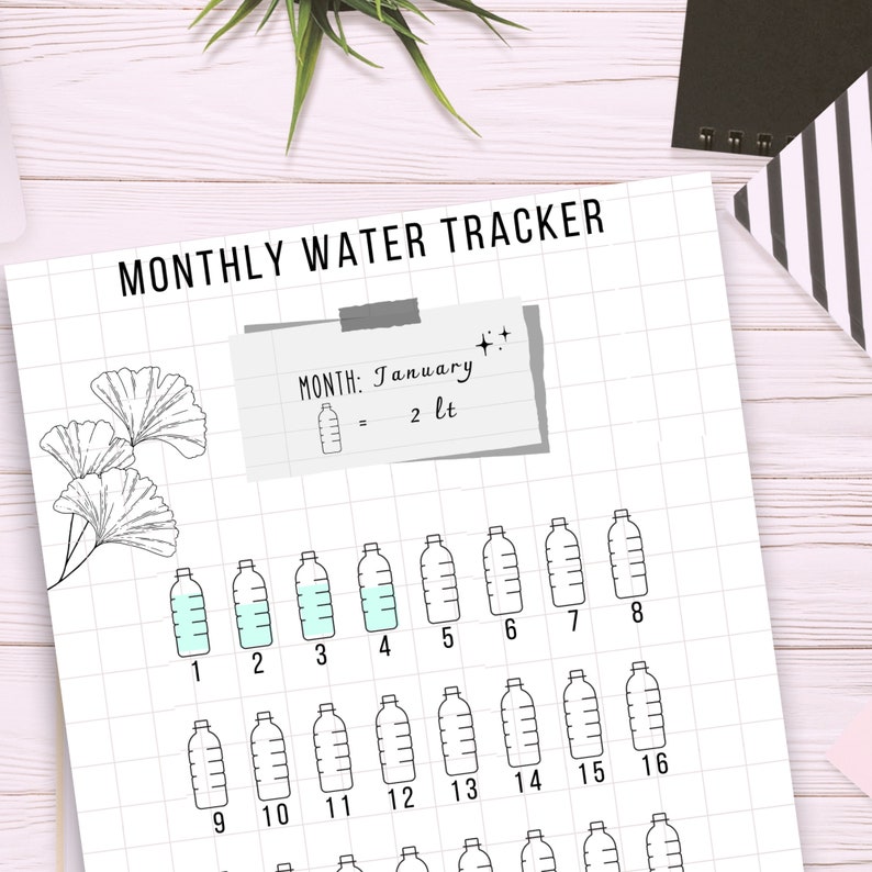 Digital Printable Monthly Water Intake Tracker, Hydration and Drinking ...