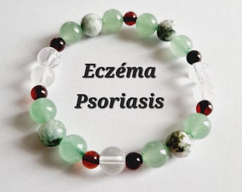 Eczema and Psoriasis Bracelet with Natural Stones: Moss Agate, Green Aventurine, Amber, Rock Crystal - Gift Idea for Well-being and Anti-Stress for Women