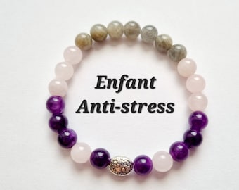 Bracelet enfant anti stress et protection améthyste quartz rose labradorite pierres naturelles idée cadeau aide anxiété inquiétude angoisse