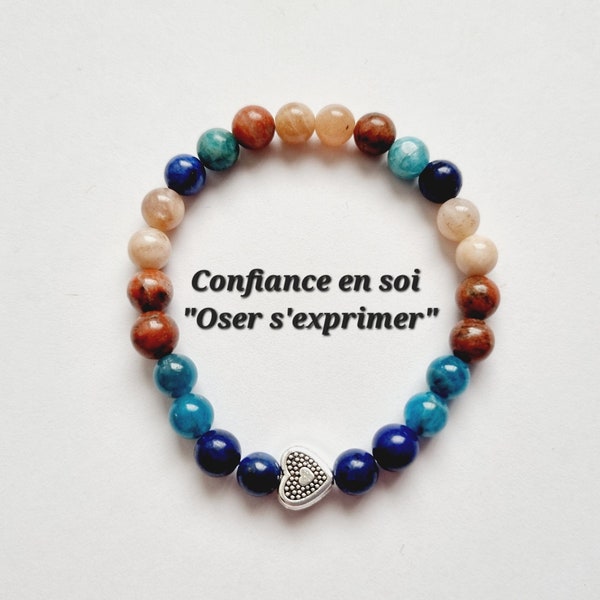 Bracelet enfant confiance en soi OSER S'EXPRIMER pierre de soleil jaspe rouge lapis lazuli apatite bleue pierres naturelles garçon fille