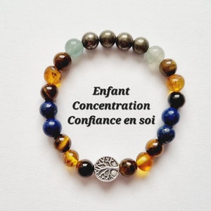 Pulsera infantil piedras naturales Concentración Autoconfianza Inmunidad Protección lapislázuli ojo de tigre pirita fluorita