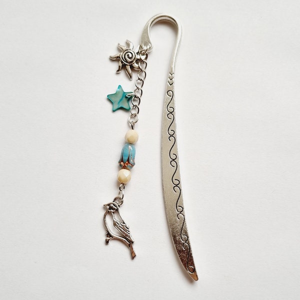 Bookmark bird flower star in turquoise blue mother-of-pearl and silver boho pearl reader gift idea