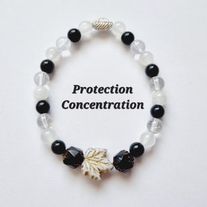 Armband Schutzkonzentration Schwarzer Obsidian Selenit Bergkristall Ahornblatt Natursteine Geschenkidee für Mädchen Frau