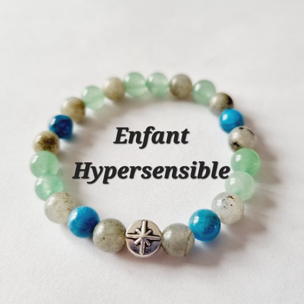 Pulsera infantil hipersensible aventurina azul apatita gris labradorita piedras naturales azul verde idea de regalo de cumpleaños