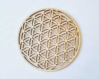 Wooden Flower of Life for recharging crystal bracelets and natural stone jewelry