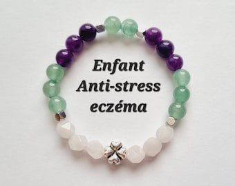 Bracelet enfant eczéma anti stress Aventurine verte Quartz rose Améthyste pierres naturelles trèfle idée cadeau anniversaire