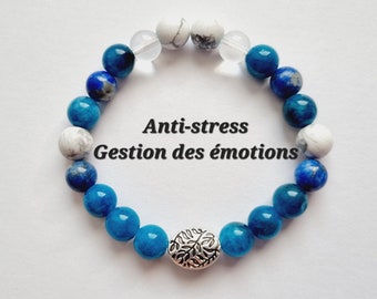 Bracelet anti stress pierres naturelles apatite bleue lapis lazuli cristal de roche howlite Gestion des émotions anxiété angoisses zen