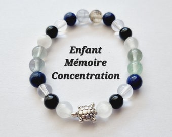 Children's Memory and Concentration Bracelet selenite black obsidian rock crystal lapis lazuli fluorite or fluorine natural stones
