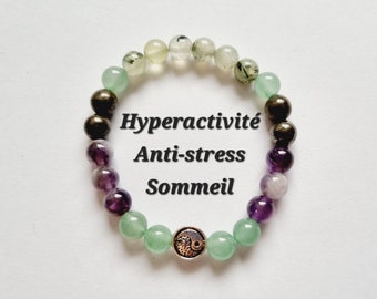Children's bracelet Hyperactivity Anti-stress and Sleep green aventurine prehnite amethyst pyrite natural stones yin yang gift idea