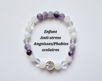 Bracelet enfant anti stress angoisses phobies scolaires quartz rose pierre de lune cristal de roche améthyste pierres naturelles