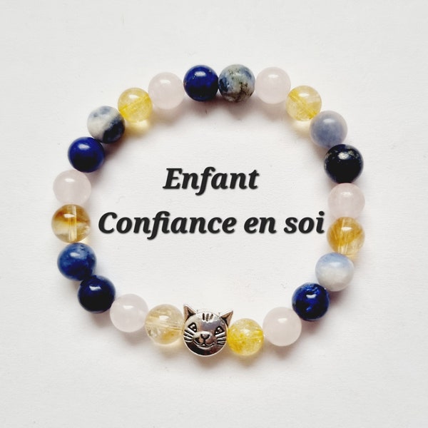 Bracelet enfant confiance en soi citrine quartz rose lapis lazuli sodalite pierres naturelles coeur idée cadeau anniversaire