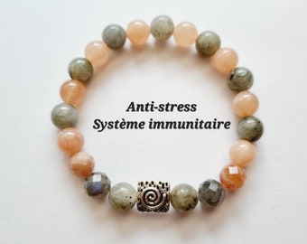 Anti-stress bracelet Immune system Protection natural stones gray labradorite sunstone faceted women's gift idea