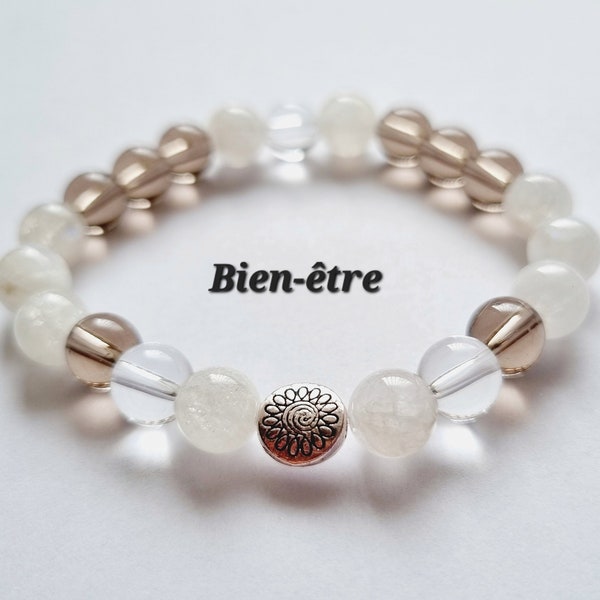 Well-being bracelet moonstone smoky quartz and rock crystal natural stones gift idea anti-stress zen