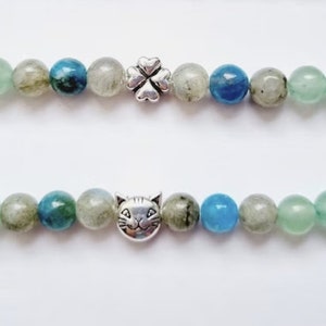 Bracelet enfant hypersensible aventurine apatite bleue labradorite grise pierres naturelles bleu vert idée cadeau anniversaire fille garçon Chat