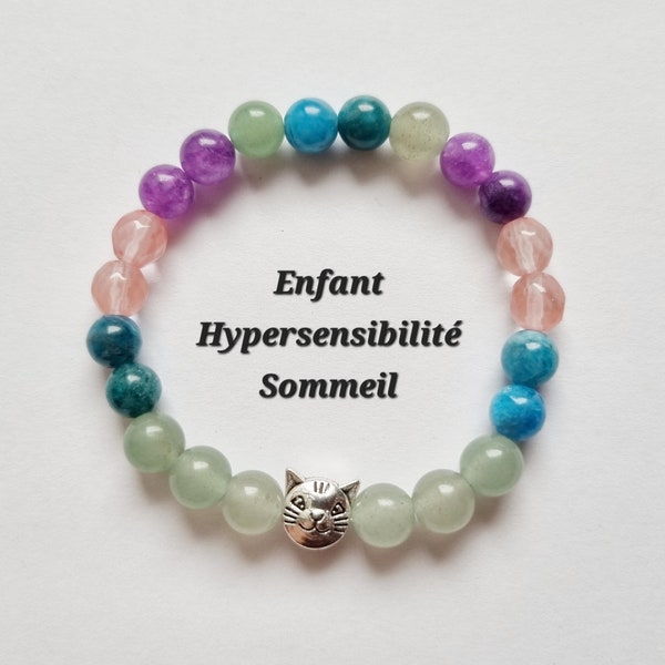 Bracelet enfant hypersensible sommeil réparateur aventurine apatite bleue quartz cerise améthyste pierres naturelles idée cadeau