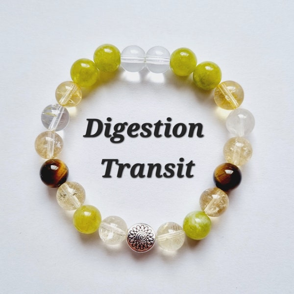 Bracelet Digestion Transit pierres naturelles péridot cristal de roche oeil de tigre citrine ballonnements acidité gastrique constipation