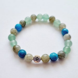 Bracelet enfant hypersensible aventurine apatite bleue labradorite grise pierres naturelles bleu vert idée cadeau anniversaire fille garçon Oeil de la chance