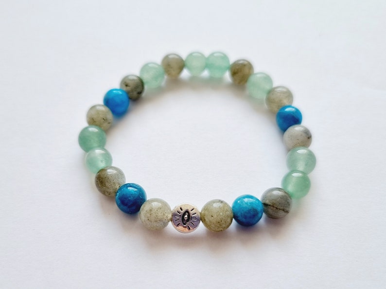 Bracelet enfant hypersensible aventurine apatite bleue labradorite grise pierres naturelles bleu vert idée cadeau anniversaire fille garçon Oeil de la chance