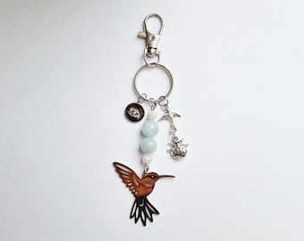 Hummingbird key ring, lucky eye, ladybug, natural stones, aquamarine, PMA IVF, lucky charm, encouragement, unique model