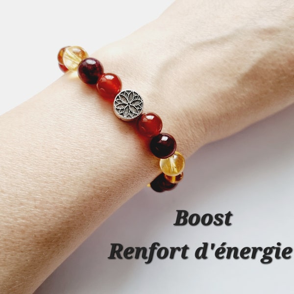 Bracelet Boost Renfort d'énergie en grenat citrine cornaline pierres naturelles mandala argenté idée cadeau femme Immunité