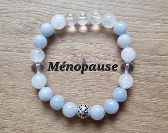 Menopause bracelet with natural stones: blue chalcedony, moonstone, rock crystal - a zen and wellness gift idea