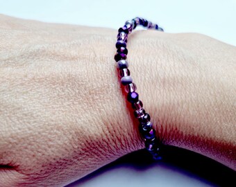 Purple violet transparent bracelet seed beads and faceted glass elastic gift idea for women autumn winter