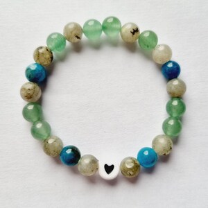 Bracelet enfant hypersensible aventurine apatite bleue labradorite grise pierres naturelles bleu vert idée cadeau anniversaire fille garçon Coeur