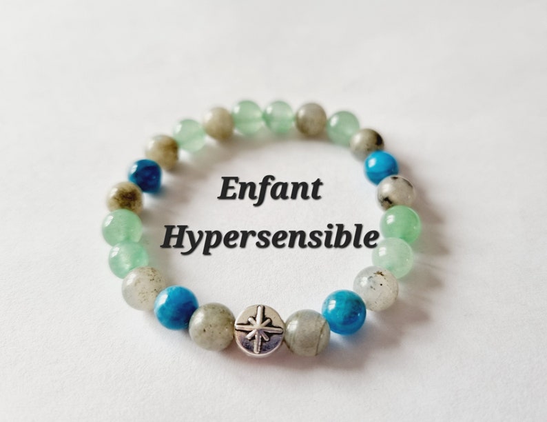 Bracelet enfant hypersensible aventurine apatite bleue labradorite grise pierres naturelles bleu vert idée cadeau anniversaire fille garçon Étoile porte bonheur