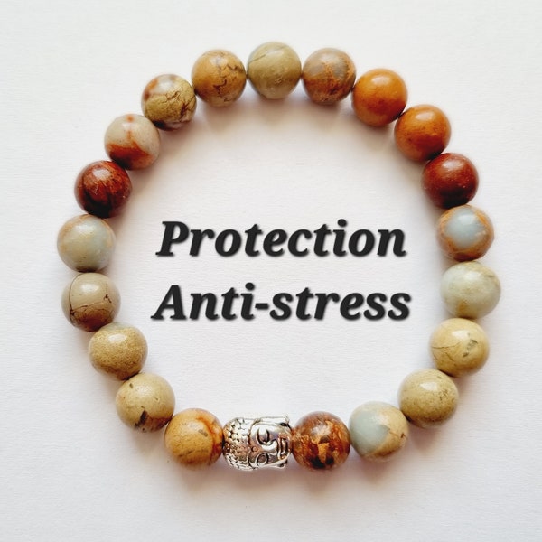 Bracelet Protection Anti-stress en jaspe aqua terra pierres naturelles bouddha sérénité confiance en soi équilibre mal de dos cadeau femme