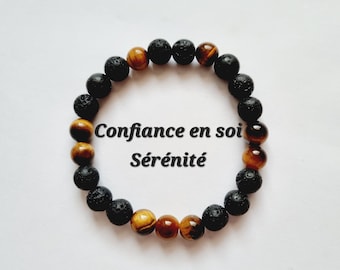 Self-Confidence, Serenity, and Protection Bracelet with Natural Stones: Tiger's Eye and Lava Stone - Gift Idea for Men and Women - Lithotherapy
